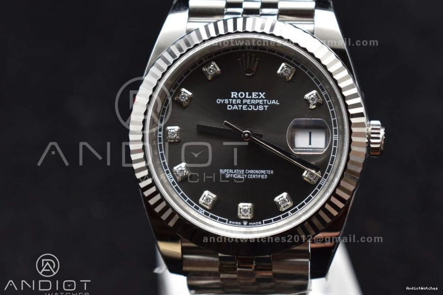 Best Clean 1:1 126334 DateJust Dial VR 421 Diamonds Steel Grey Edition Bracelet Jubilee SmartChoice SS On 41 904L 1214